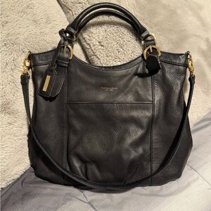 Tignanello Black Pebbled Leather Shoulder Tote with Gold Hardware